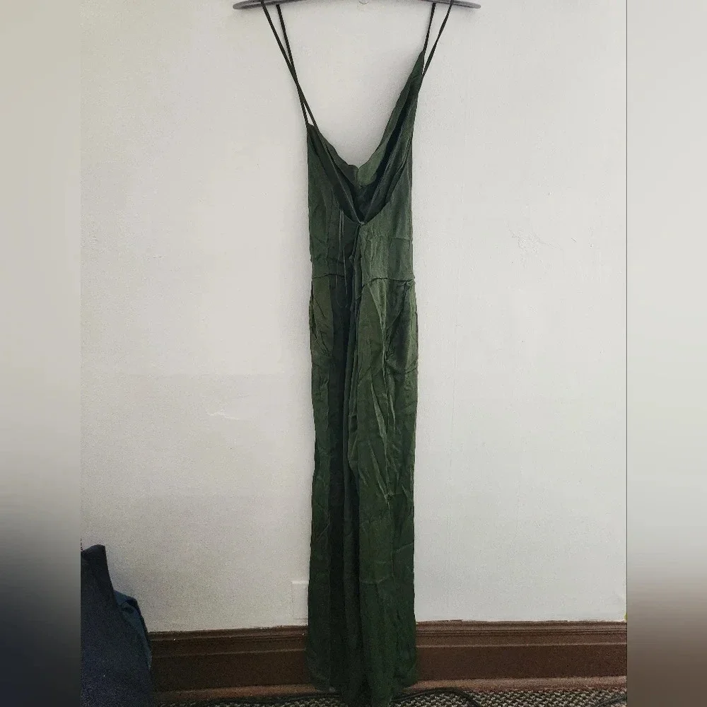 Anthropologie Olive Green Satin Jumpsuit - Picture 5 of 9